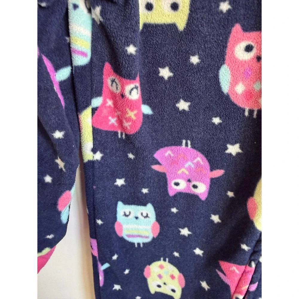 Absorba Girls Fleece Footed Pajamas Navy Blue Owl Star Print Sleepsuit 4T